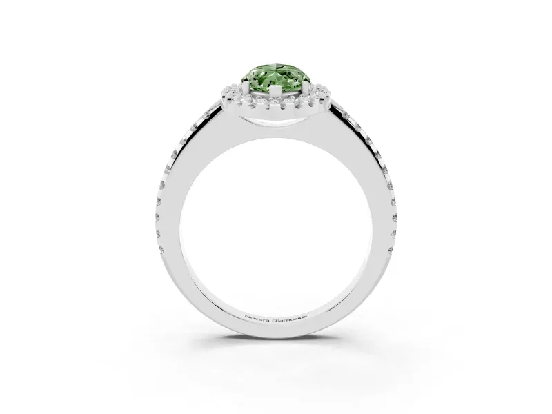 Marquise Pave Halo Engagement Ring Setting for a Fancy Green Lab-Grown Diamond | Pave Band | Platinum