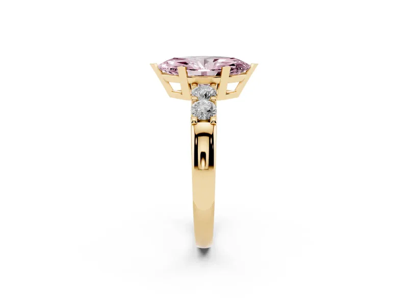 Fancy Pink Marquise Cut Diamond Five-Stone Prong Set Engagement Ring Set in Yellow gold with Channel Band
