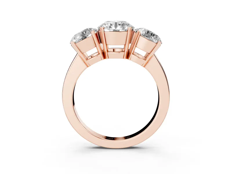 Round Three Stone Engagement Ring Setting | Large Side Stones | Rose Gold