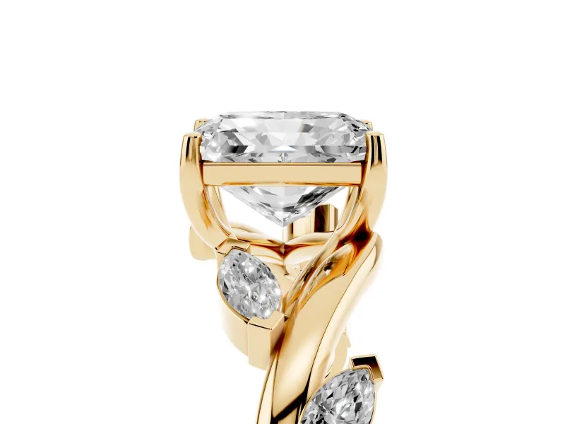Radiant Cut Twisted Vine Engagement Ring Setting | Marquise Side Stones | Yellow Gold