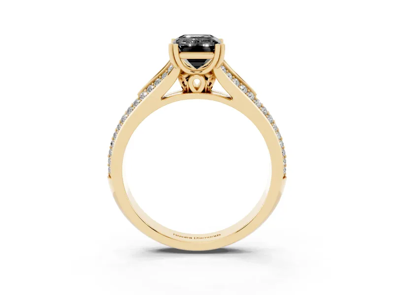 Emerald Cut Split Shank Engagement Ring Setting for a Black Center | Pavé Band | Yellow Gold