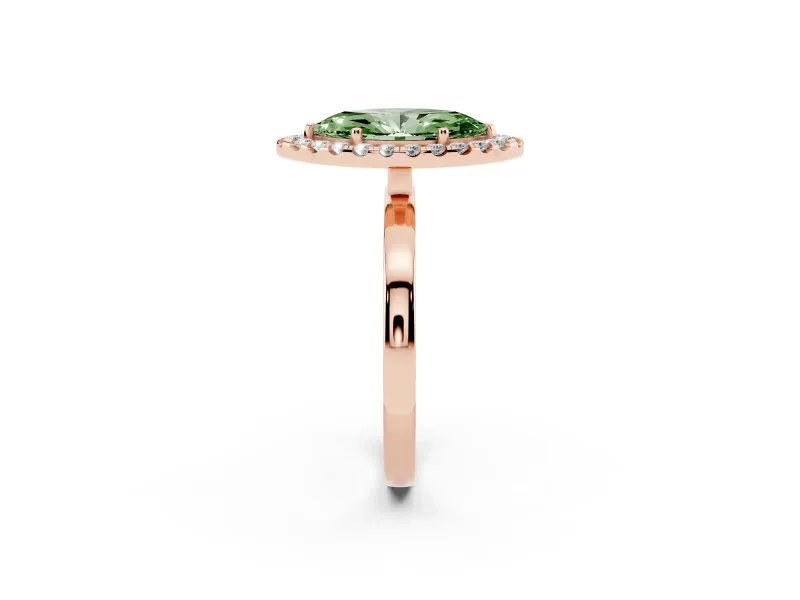 Marquise Thin Halo Engagement Ring Setting for a Fancy Green Lab-Grown Diamond | Plain Polished Band | Rose Gold