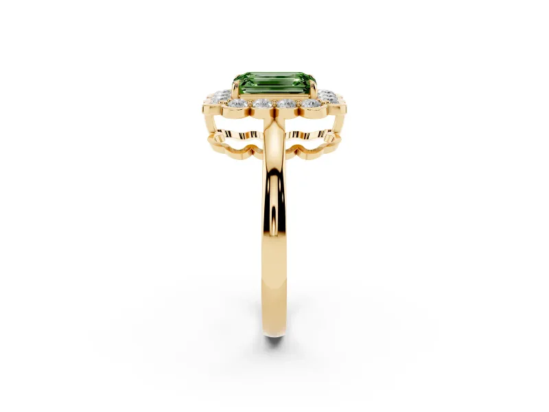 Emerald Cut Halo Engagement Ring Setting for a Fancy Green Lab-Grown Diamond | Yellow Gold - Design NV-24719