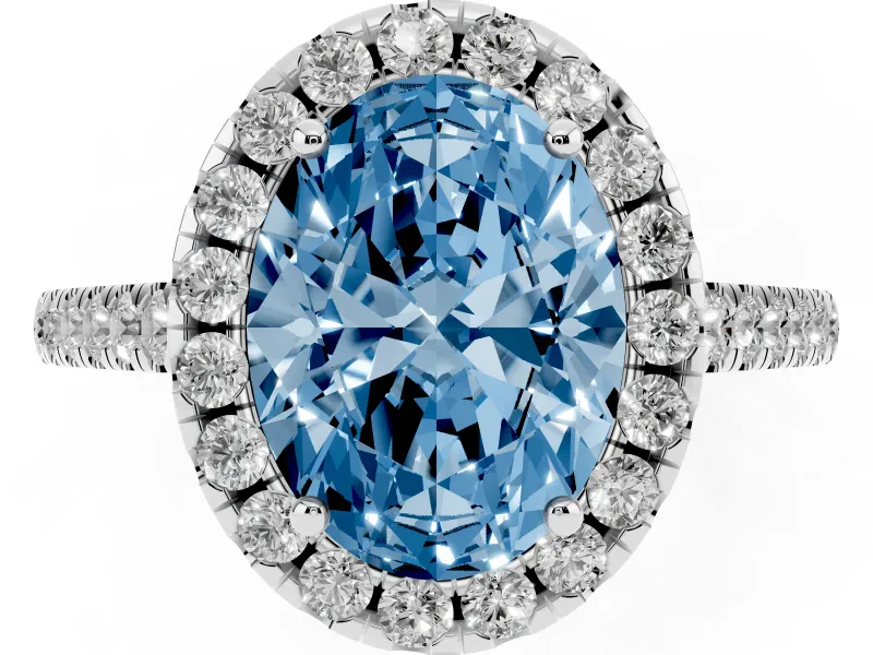 Oval Raised Halo Engagement Ring Setting for a Fancy Blue Lab-Grown Diamond | Sterling Silver