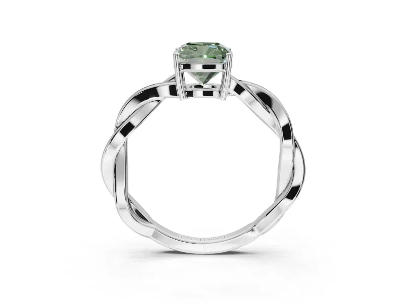 Cushion Cut Twisted Pavé Solitaire Engagement Ring Setting for a Fancy Green Lab-Grown Diamond | Open Basket | Platinum