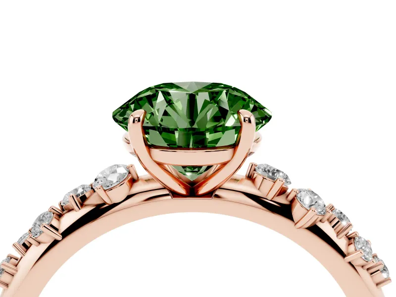 Fancy Green Round Cut Diamond Cluster Solitaire Ring Set in Rose gold with Prong Setting