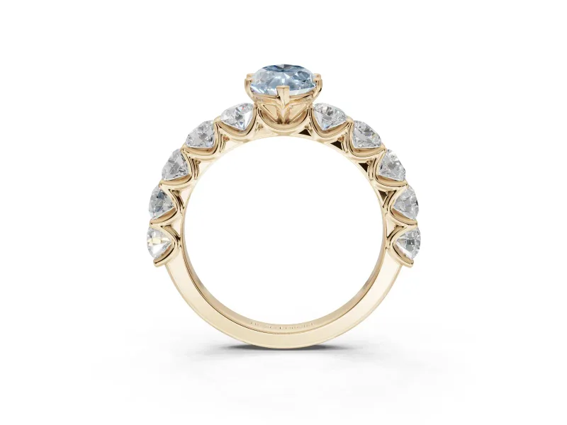 Marquise Side Stone Engagement Ring Setting for a Fancy Blue Lab-Grown Diamond | Scalloped Prong Accents | Yellow Gold