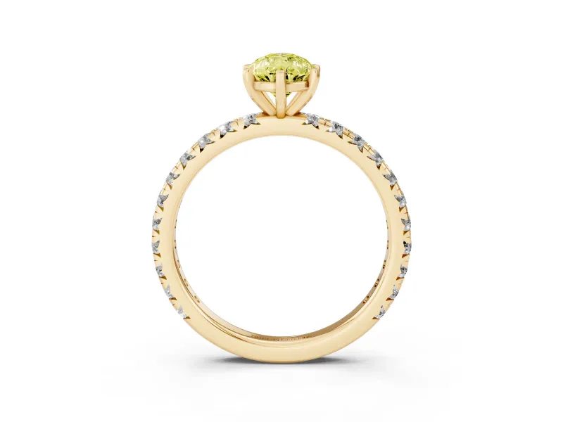 Pear-Shaped Pavé Solitaire Engagement Ring Setting for a Fancy Yellow Lab-Grown Diamond | Yellow Gold