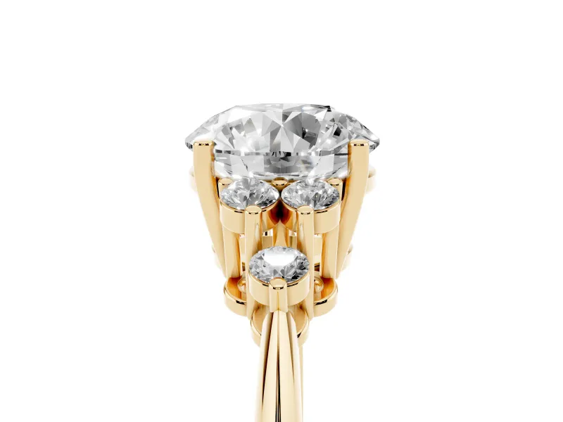Round Cluster Accent Engagement Ring Setting | Plain Band | Yellow Gold