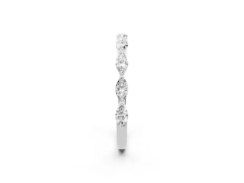 Marquise Lab-Grown Diamond Bar Set Half Eternity Wedding Band | Open Sides | Sterling Silver