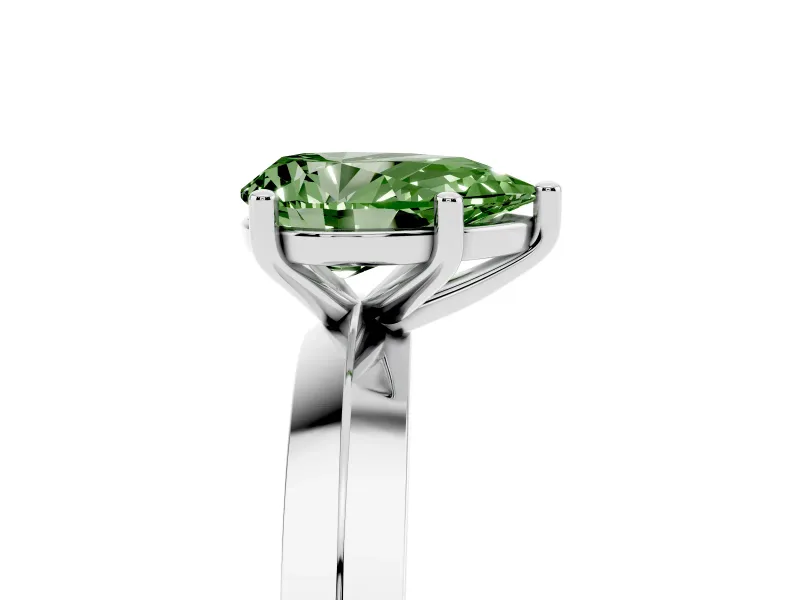 Fancy Green Pear Cut Diamond Solitaire Engagement Ring Set in Silver with Flat Band and Prong Setting