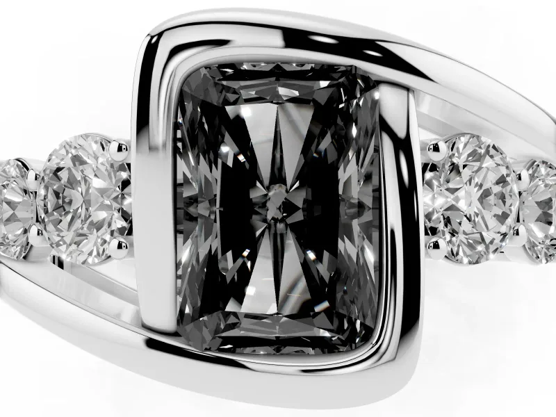 Radiant Cut Bezel Bypass Engagement Ring Setting for a Black Center | Sterling Silver
