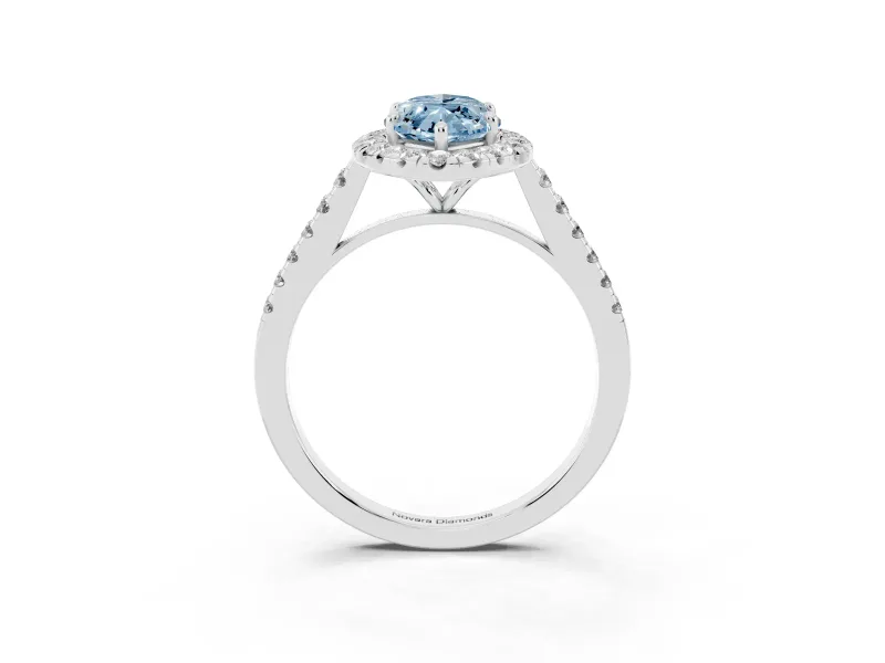 Marquise Halo Engagement Ring Setting for a Fancy Blue Lab-Grown Diamond | Pave Shoulders | White Gold