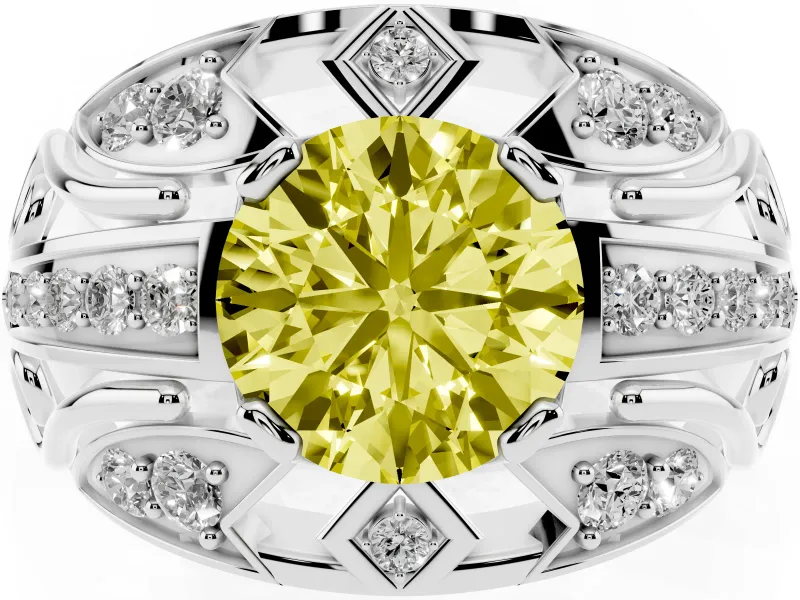 Round Art Deco Graduated Engagement Ring Setting for a Fancy Yellow Lab-Grown Diamond | Platinum