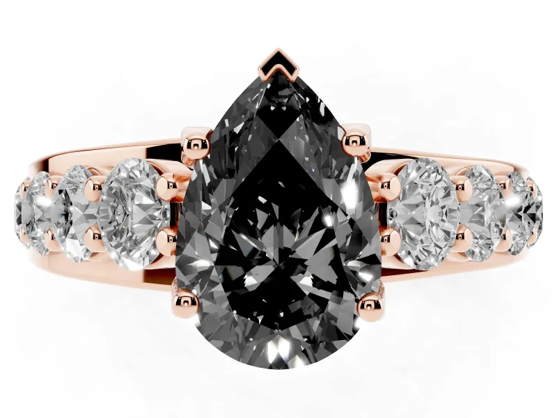 Pear-Shaped Graduated Engagement Ring Setting for a Black Center | Rose Gold