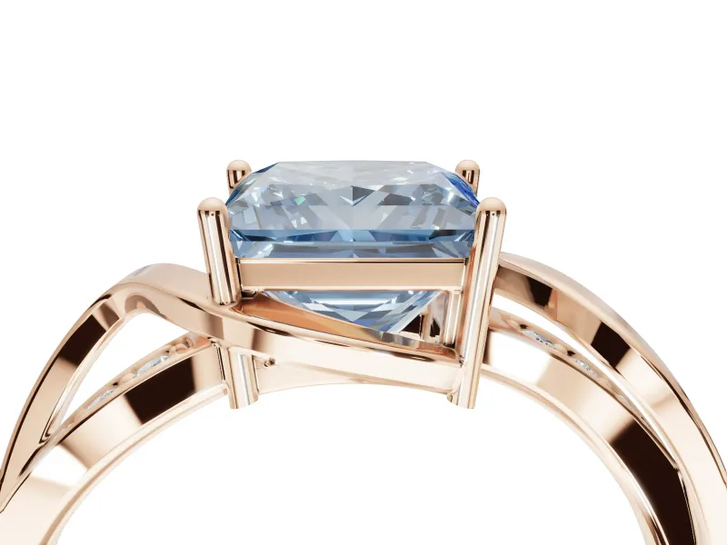 Princess Cut Bypass Solitaire Engagement Ring Setting for a Fancy Blue Lab-Grown Diamond | Pavé Strands | Rose Gold