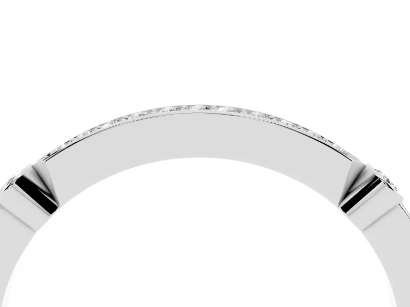 Round Lab-Grown Diamond Pavé Bar Wedding Band | Bezel Stations | Sterling Silver
