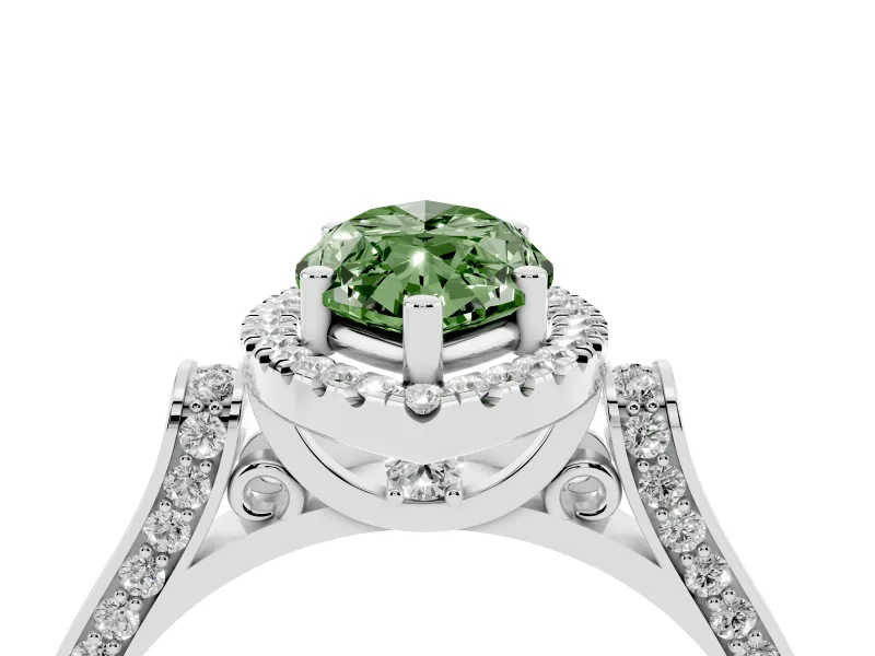 Fancy Green Marquise Cut Diamond Halo Ring Set in Silver with Pavé-Lined Split Shank Band