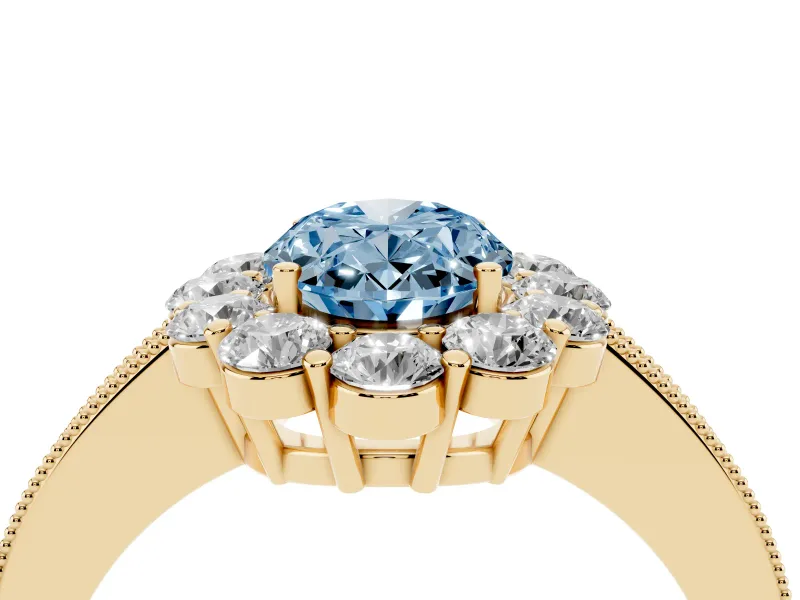 Oval Vintage Halo Engagement Ring Setting for a Fancy Blue Lab-Grown Diamond | Yellow Gold
