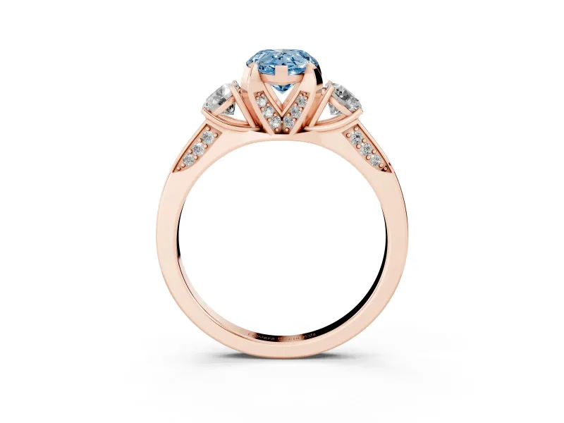 Pear-Shaped Hidden Halo Three Stone Engagement Ring Setting for a Fancy Blue Lab-Grown Diamond | Rose Gold