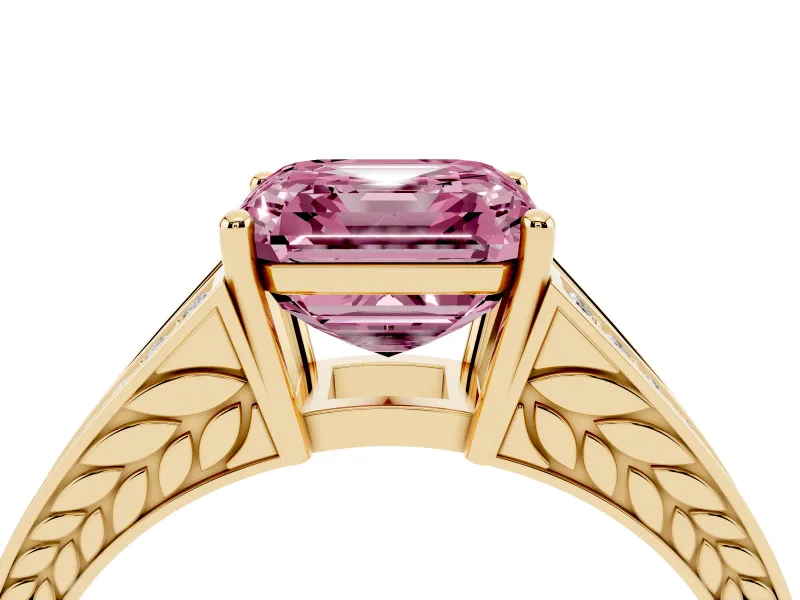 Asscher Cut Split Shank Pavé Engagement Ring Setting for a Fancy Pink Lab-Grown Diamond | Yellow Gold