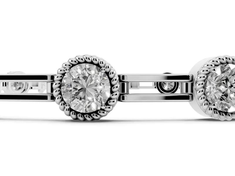 Round Lab-Grown Diamond Milgrain Bezel Tennis Bracelet | Open Link Band | White Gold