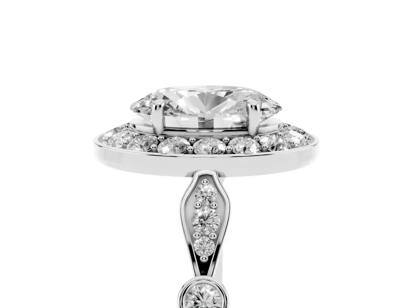 Oval Vintage Halo Engagement Ring Setting | Bezel Station Shoulders | Sterling Silver