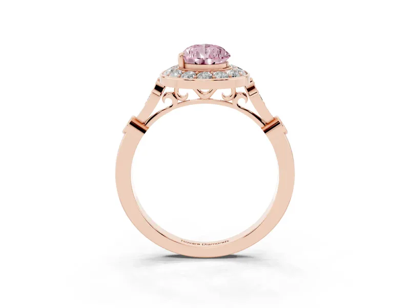 Pear-Shaped Halo Engagement Ring Setting for a Fancy Pink Lab-Grown Diamond | Bezel Station Shoulders | Rose Gold