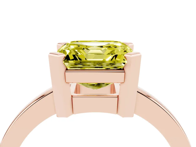 Asscher Cut Solitaire Engagement Ring Setting for a Fancy Yellow Lab-Grown Diamond | Flat Tab Prongs | Rose Gold