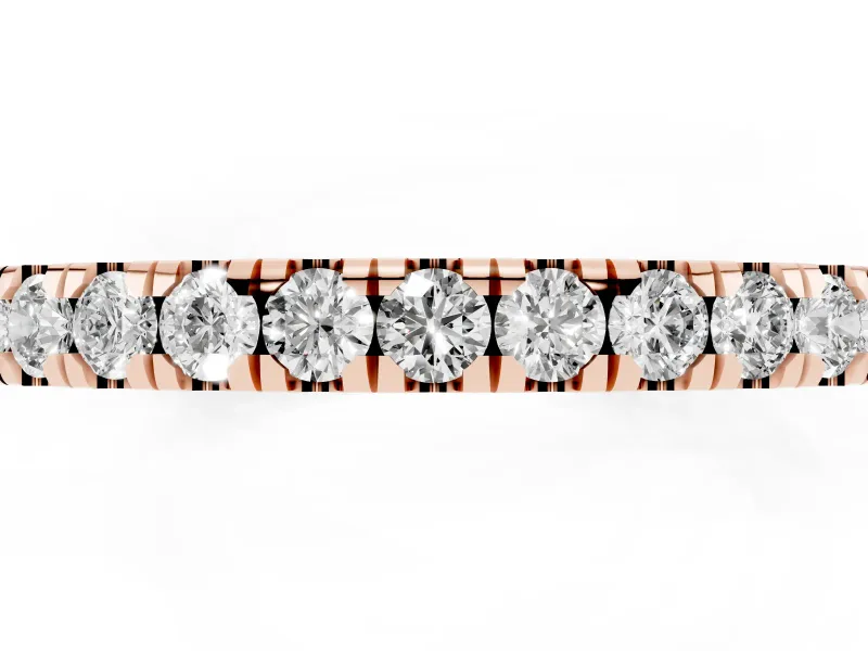 Round Diamond Slender Eternity Band Set in Rose gold with Pavé U-Prong Setting