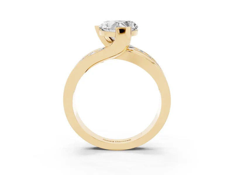 Heart-Shaped Graduated Channel Bypass Engagement Ring Setting | Split Shank | Yellow Gold