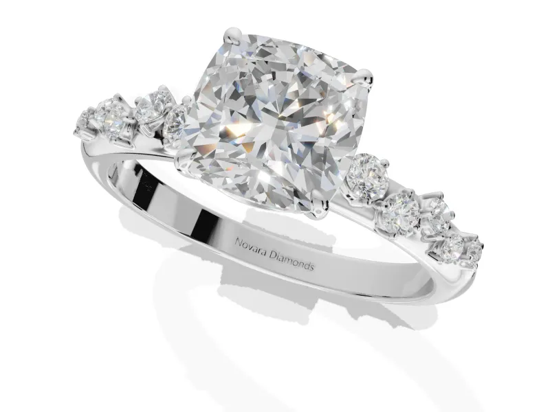 Cushion Cut Solitaire Engagement Ring Setting | Graduated Scattered Accents | Platinum