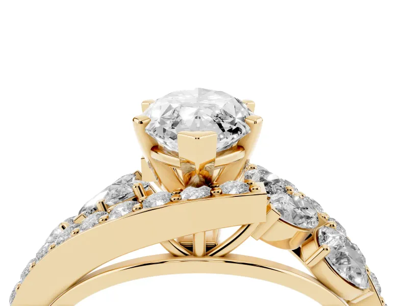 Marquise Bypass Pavé Engagement Ring Setting | Marquise and Pear Accents | Yellow Gold