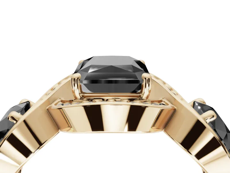 Radiant Cut Three Stone Engagement Ring Setting for a Black Center | Pavé Wave Band | Yellow Gold