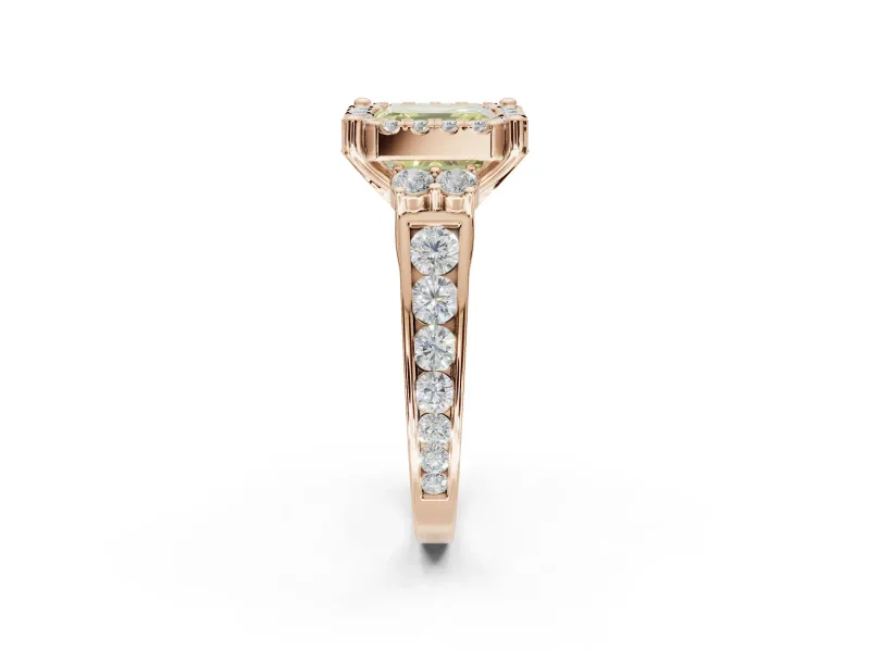 Asscher Cut Halo Engagement Ring Setting for a Fancy Yellow Lab-Grown Diamond | Graduated Channel Band | Rose Gold