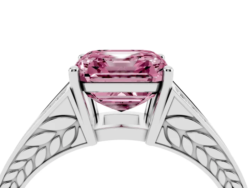 Asscher Cut Split Shank Pavé Engagement Ring Setting for a Fancy Pink Lab-Grown Diamond | Sterling Silver