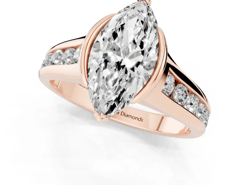 Marquise Half Bezel Solitaire Engagement Ring Setting | Graduated Channel Band | Rose Gold