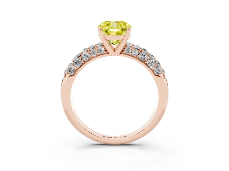 Cushion Cut Multi Row Pave Engagement Ring Setting for a Fancy Yellow Lab-Grown Diamond | Rose Gold