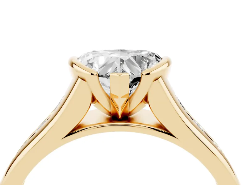 Heart-Shaped Half Bezel Solitaire Engagement Ring Setting | Graduated Channel Band | Yellow Gold