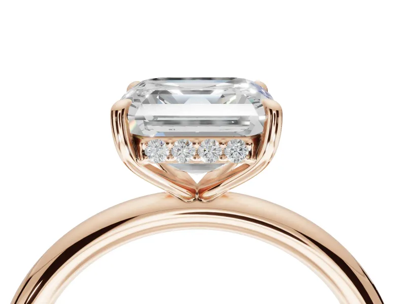 Asscher Cut Hidden Halo Engagement Ring Setting | Thin Plain Band | Rose Gold