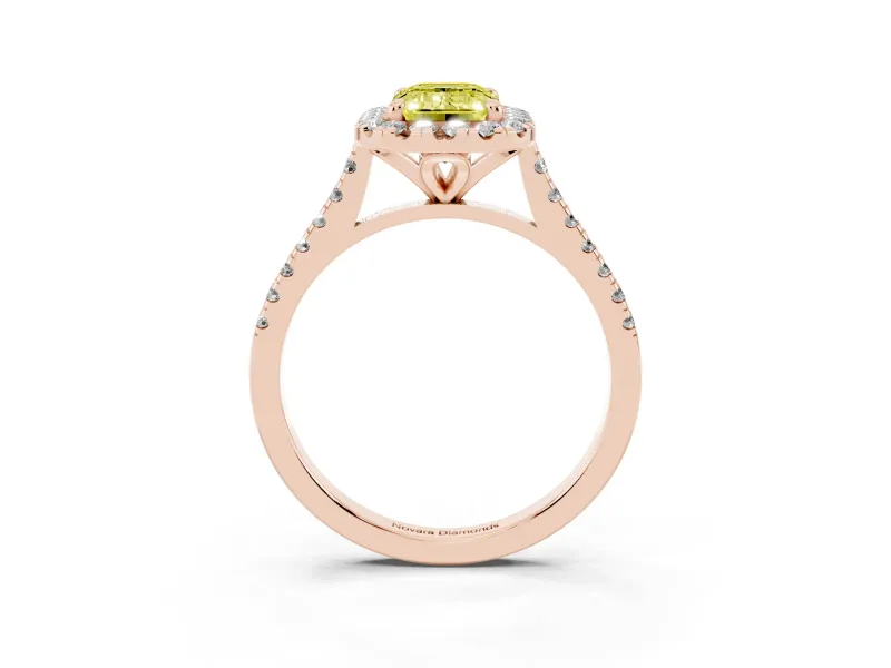 Emerald Cut Halo Engagement Ring Setting for a Fancy Yellow Lab-Grown Diamond | Tapered Band | Rose Gold