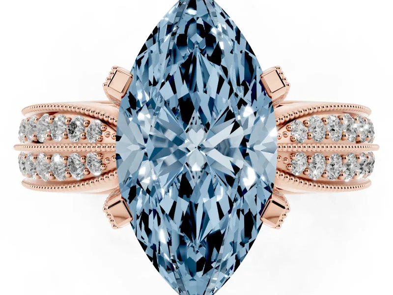Marquise Milgrain Solitaire Engagement Ring Setting for a Fancy Blue Lab-Grown Diamond | Rose Gold