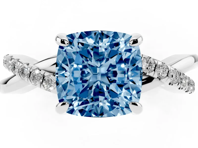 Cushion Cut Twist Engagement Ring Setting for a Fancy Blue Lab-Grown Diamond | Sterling Silver