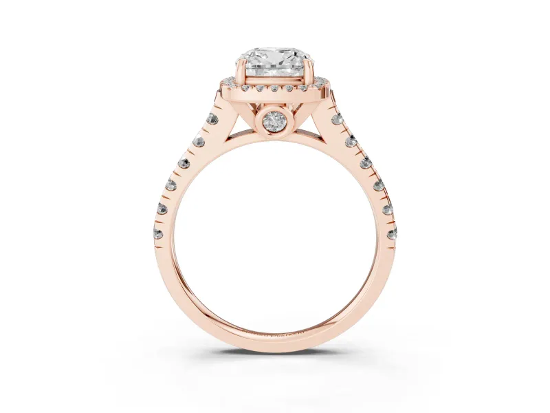 Cushion Cut Halo Engagement Ring Setting | Shared Prong Shoulders | Rose Gold