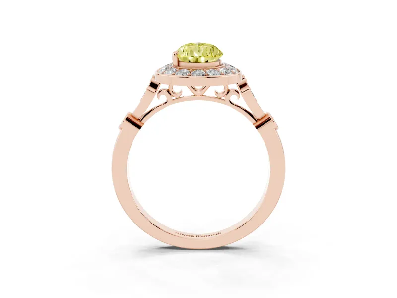 Pear-Shaped Halo Engagement Ring Setting for a Fancy Yellow Lab-Grown Diamond | Bezel Station Shoulders | Rose Gold