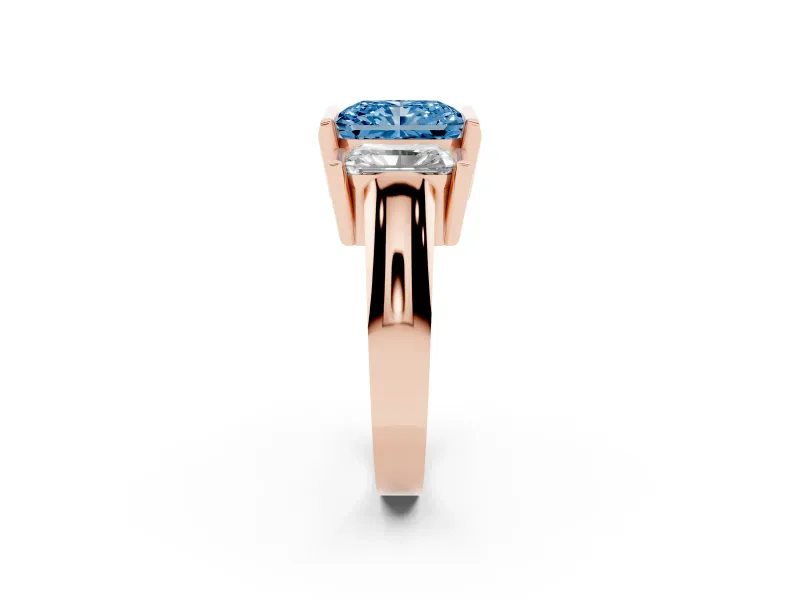 Radiant Cut Channel-Set Three Stone Engagement Ring Setting for a Fancy Blue Lab-Grown Diamond | Rose Gold