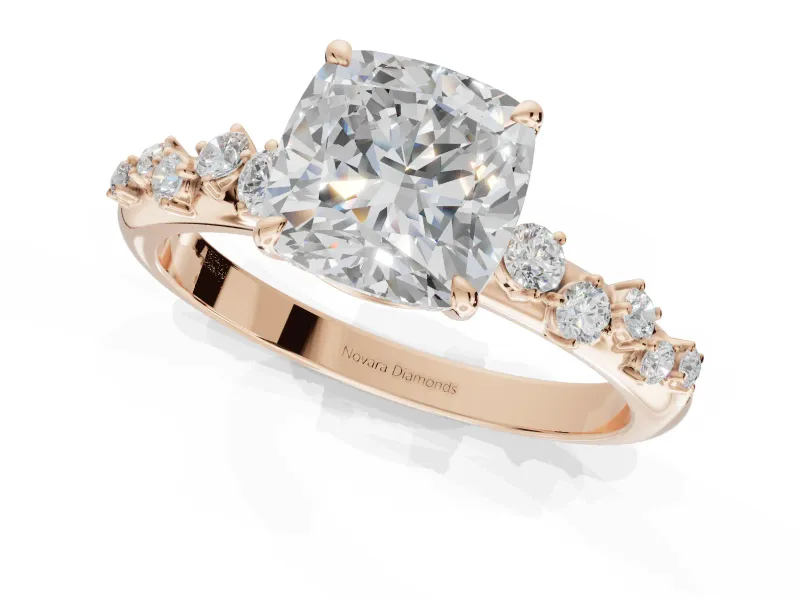 Cushion Cut Solitaire Engagement Ring Setting | Graduated Scattered Accents | Rose Gold