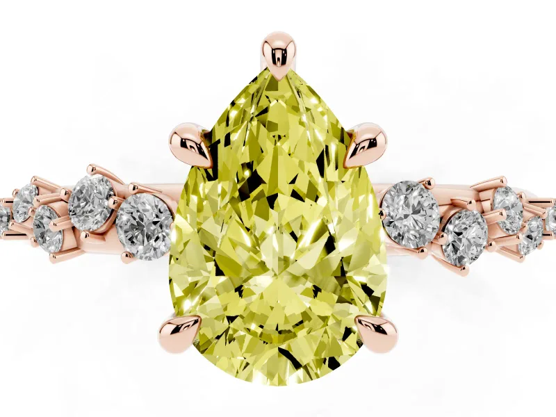 Pear-Shaped Graduated Engagement Ring Setting for a Fancy Yellow Lab-Grown Diamond | Rose Gold