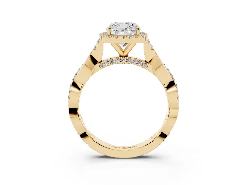Cushion Cut Halo Engagement Ring Setting | Pavé Twist Band | Yellow Gold