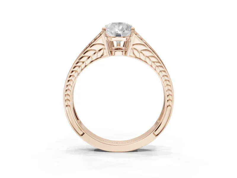 Pear-Shaped Split Shank Pavé Engagement Ring Setting | Engraved Leaf Sides | Rose Gold